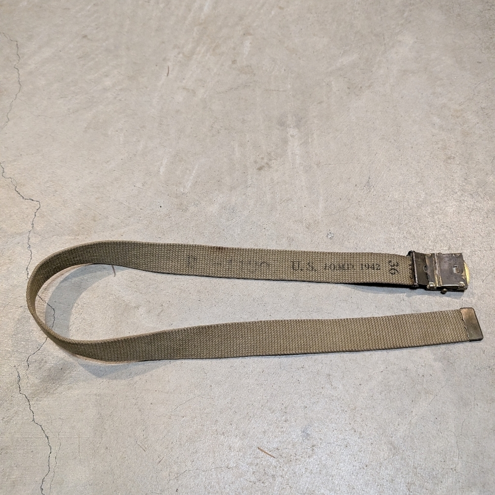 VTG WWII 1942 Officer Belt Mens 36 Brass Brown - Picture 2 of 7